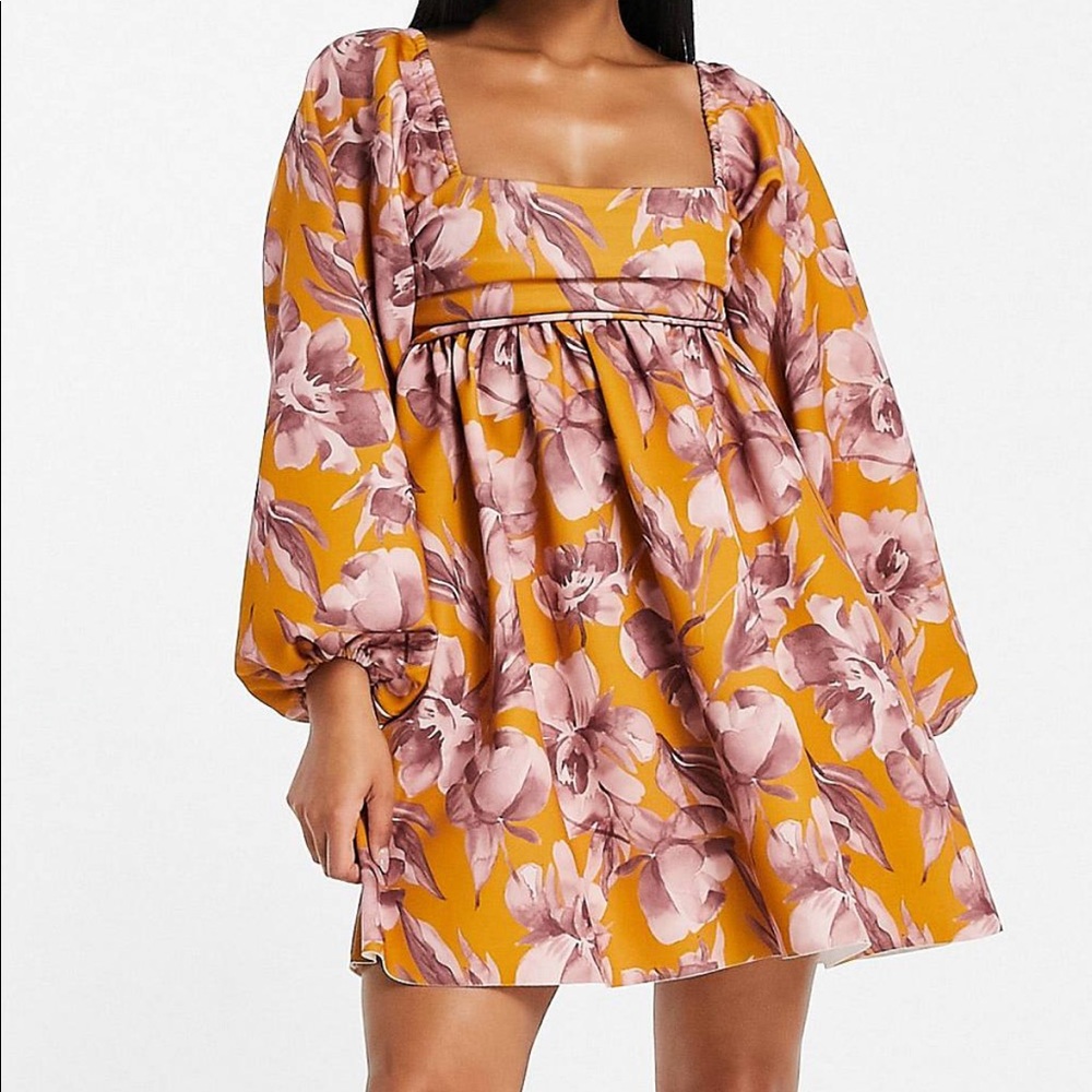 ASOS design square neck smock mini dress in watercolor floral print NWT